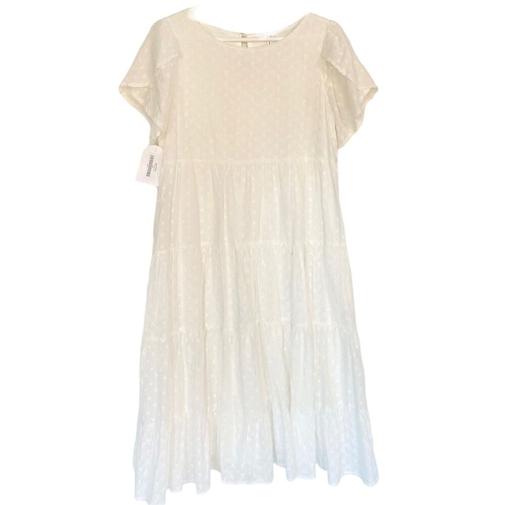 Calista Hudson Blake White Embroidered Cotton Tiered Dress